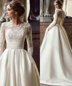 satin wedding dress with lace 1485-001