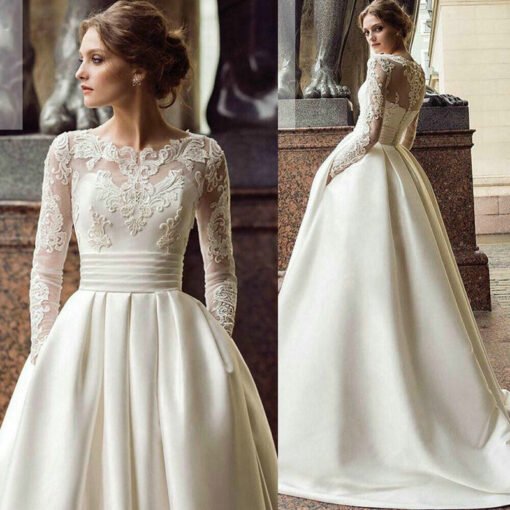 satin wedding dress with lace 1485-001