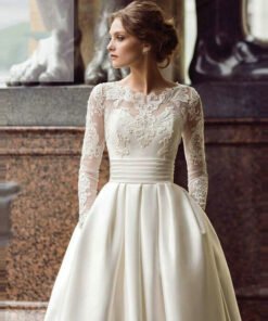 satin wedding dress with lace 1485-003