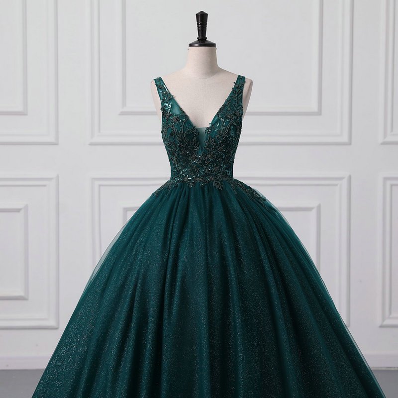 Dark Green Sweet 15 Quinceanera Dresses with Gold Applique Sequin Ball –  Simplepromdress