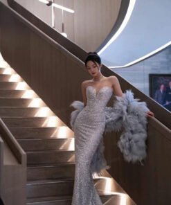 silver evening dress 1506-001