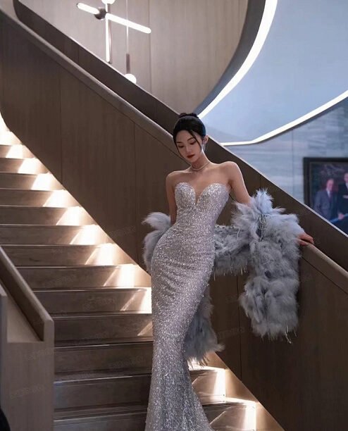 silver evening dress 1506-001