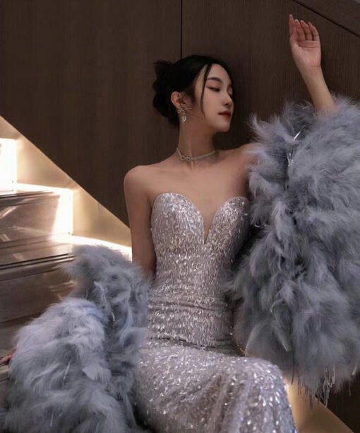 silver evening dress 1506-002