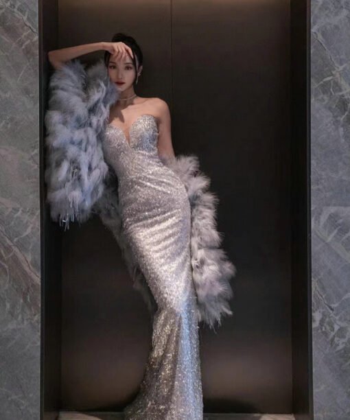 silver evening dress 1506-004