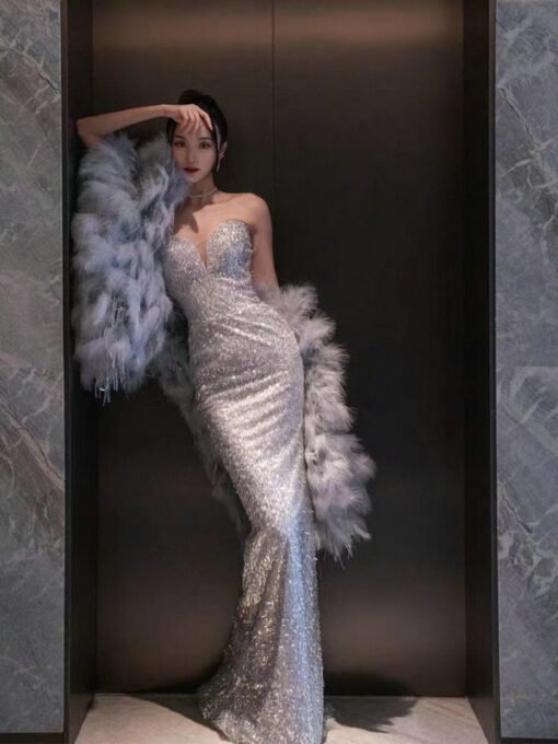 silver evening dress 1506-004
