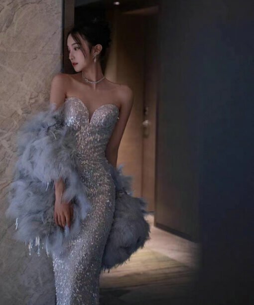 silver evening dress 1506-005