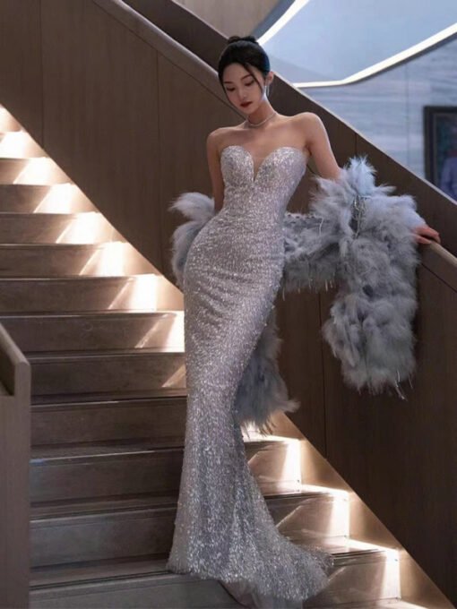 silver evening dress 1506-006