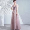V neck light purple prom dress 150706