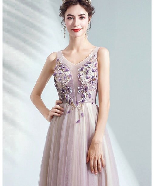 purple prom dress with flowers 1508-03