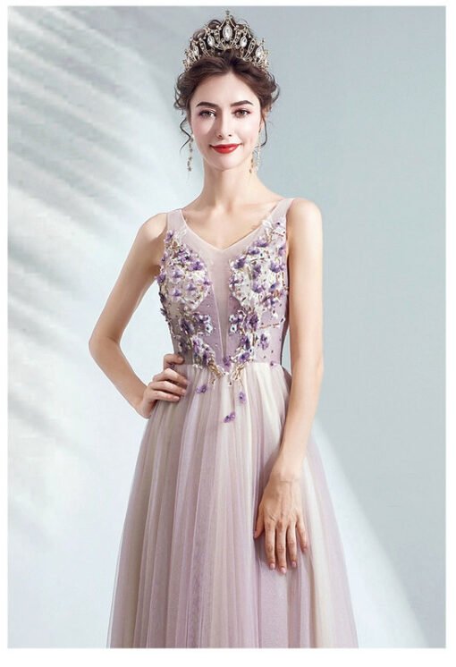 purple prom dress with flowers 1508-03