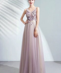 purple prom dress with flowers 1508-04