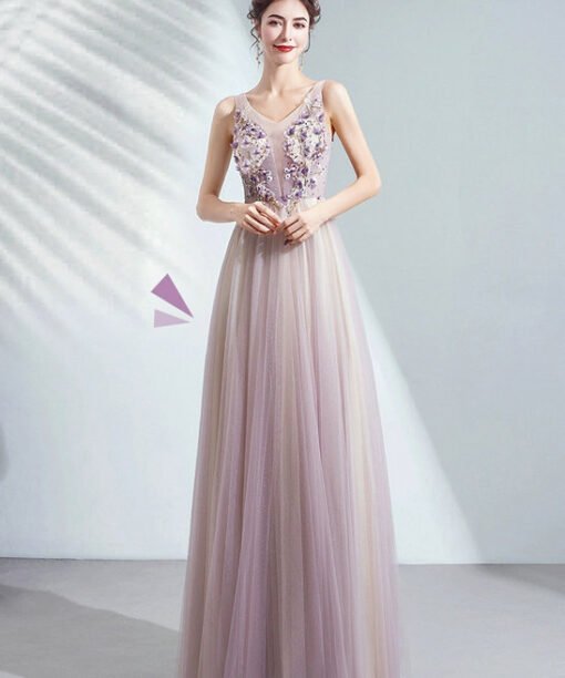 purple prom dress with flowers 1508-06
