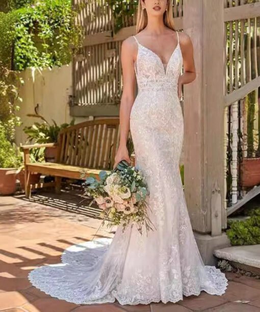 Spaghetti Strap mermaid wedding dress 1520-002