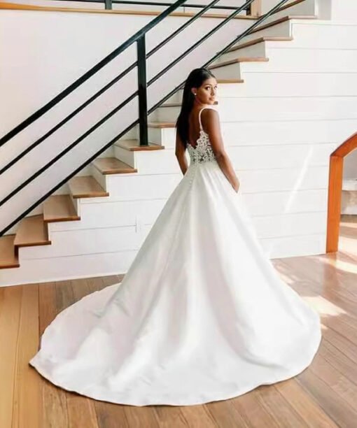 Spaghetti Strap satin bridal gown 1522-003