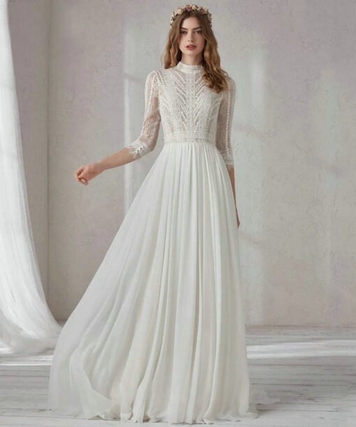 lace and chiffon wedding dress 1513-004