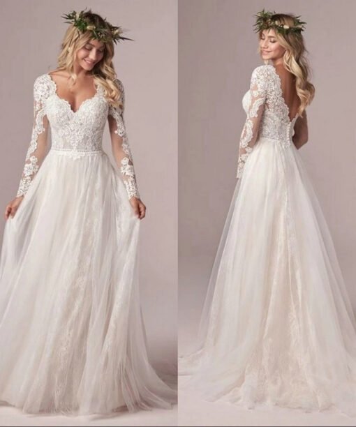 long sleeve a line wedding dress 1510-001