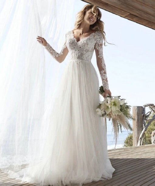 long sleeve a line wedding dress 1510-002