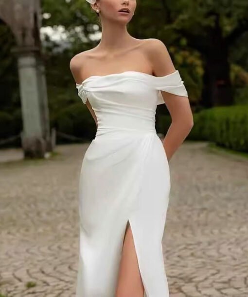 satin high slit wedding dress 1515-003