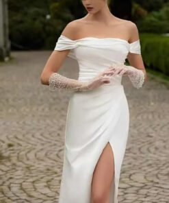 satin high slit wedding dress 1515-004