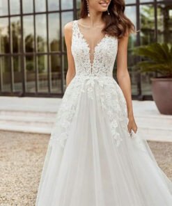 strap v neck wedding dress 1521-001