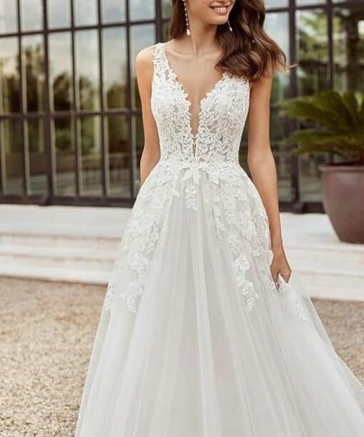 strap v neck wedding dress 1521-001
