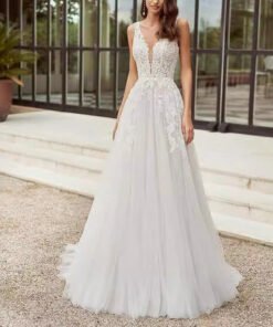 strap v neck wedding dress 1521-002