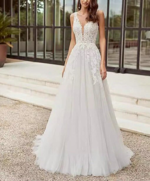 strap v neck wedding dress 1521-002