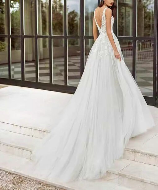 strap v neck wedding dress 1521-003