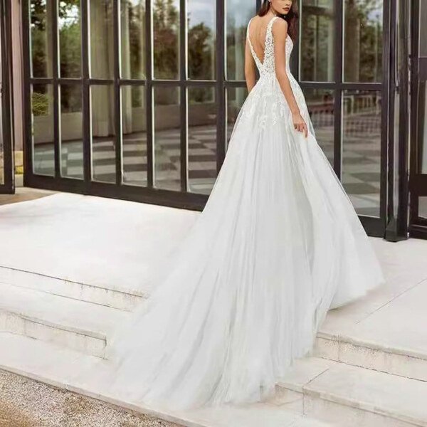 strap v neck wedding dress 1521-003