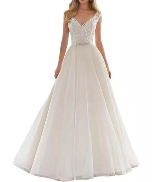 v neck simple wedding dress 1522-002