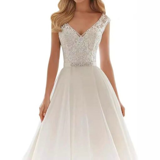 v neck simple wedding dress 1522-004