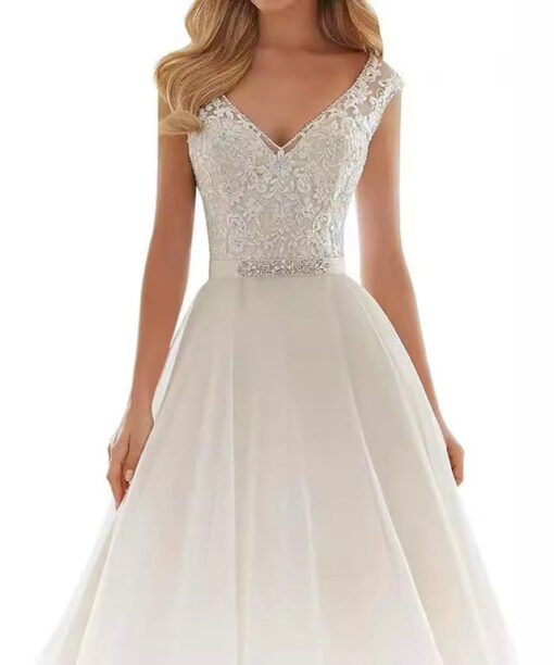 v neck simple wedding dress 1522-004