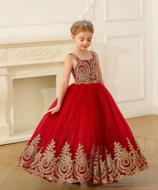 red and gold flower girl dresses 1559-002