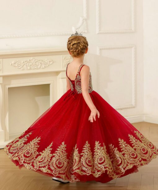 red and gold flower girl dresses 1559-003