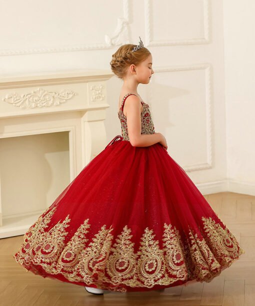 red and gold flower girl dresses 1559-004