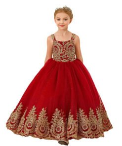 red and gold flower girl dresses 1559-005