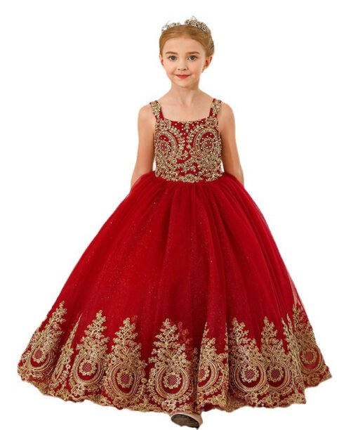 red and gold flower girl dresses 1559-005