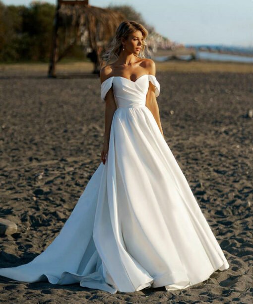 off the shoulder satin wedding dress 1524-001