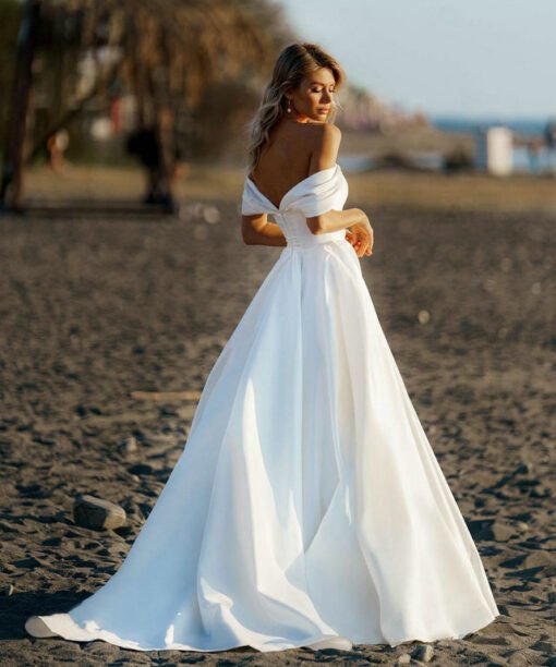 off the shoulder satin wedding dress 1524-002