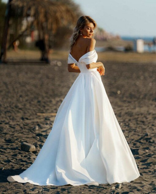 off the shoulder satin wedding dress 1524-002
