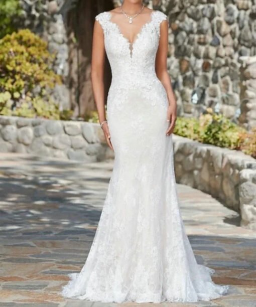 v neck mermaid wedding dress 1523-001