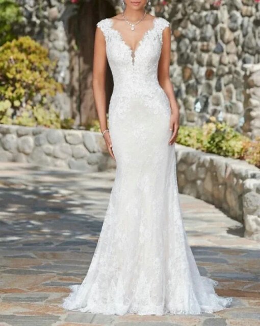 v neck mermaid wedding dress 1523-001