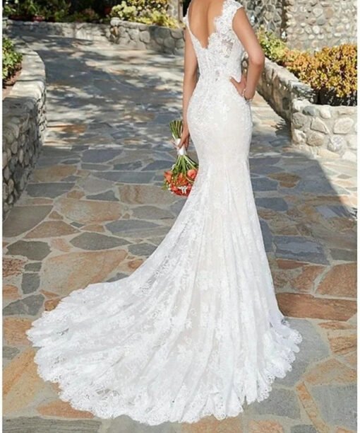 v neck mermaid wedding dress 1523-003