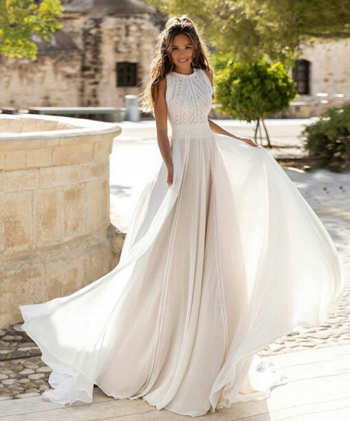 halter chiffon wedding dress 1525-003