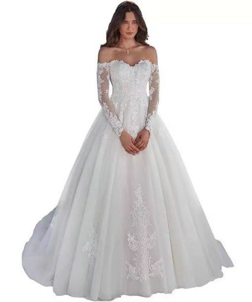long sleeve a line wedding dress 1540-001