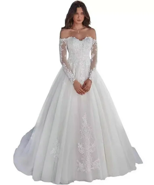long sleeve a line wedding dress 1540-001
