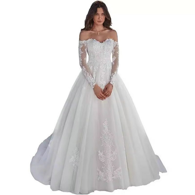 long sleeve a line wedding dress 1540-001