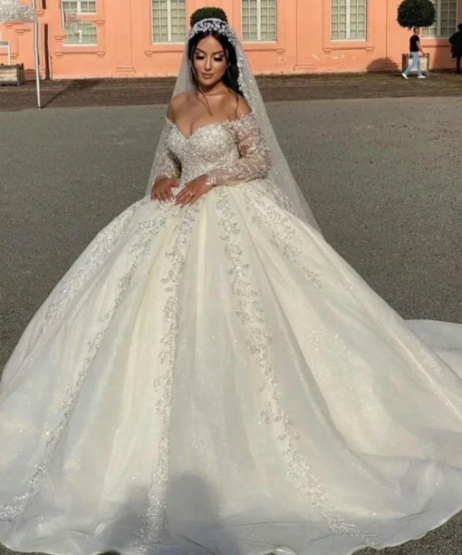 long sleeve ball gown wedding dress 1572-1