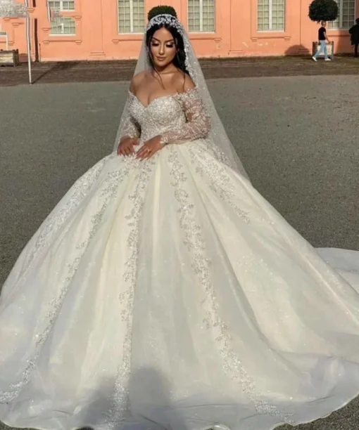 long sleeve ball gown wedding dress 1572-1