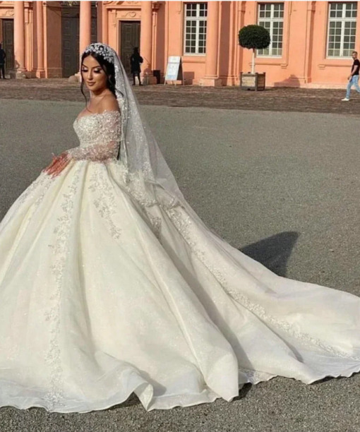 long sleeve ball gown wedding dress 1572-2